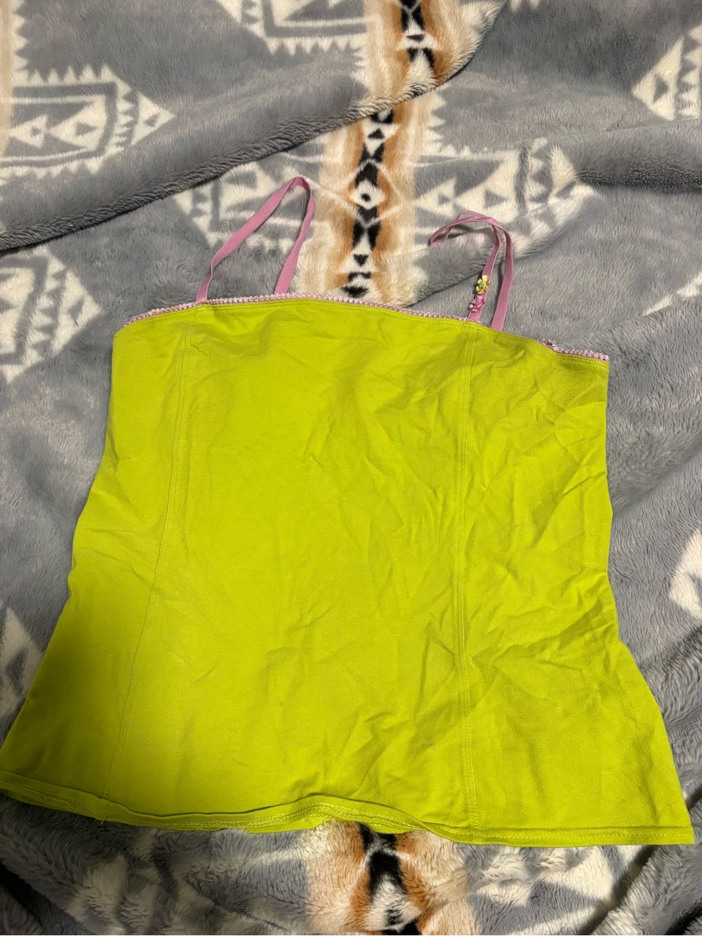 Lime Green Camisole Tank with Pink Trim